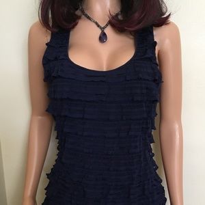 Macy's StudioM Cascading Layers Stretch Mini Dress- Blue-Large-NWT
